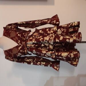 Altar’d State Burgundy, Gold flowers Dress w Cut outs + Lace up Back  si…